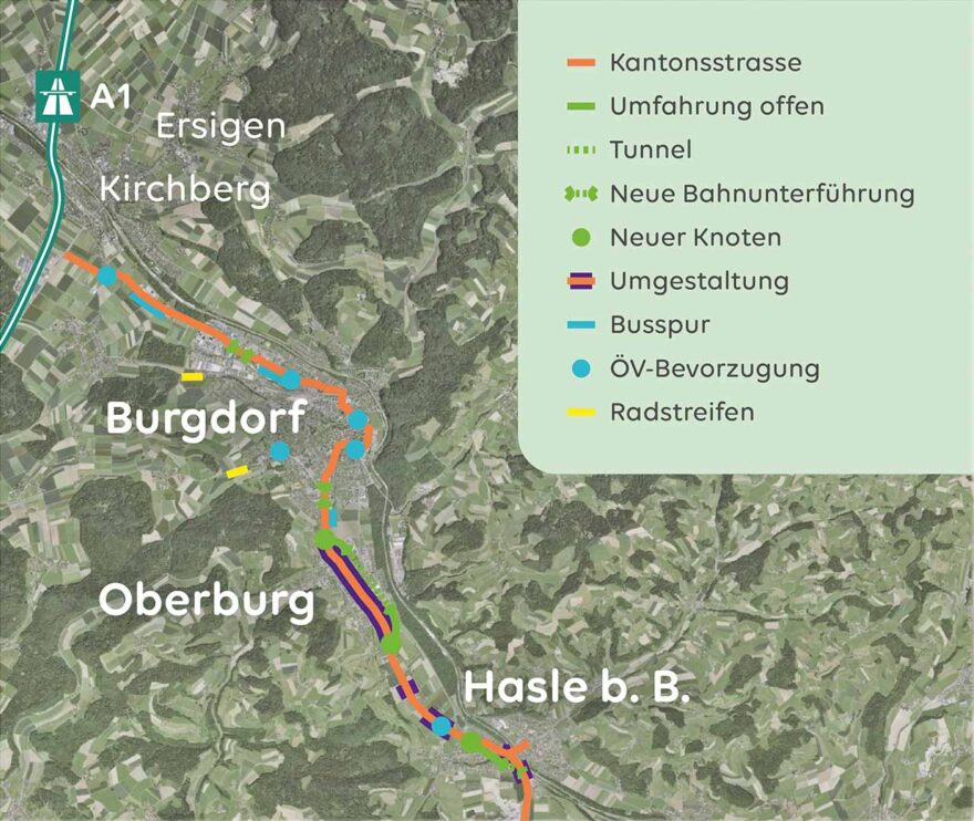 Karte Verkehrssanierungen Borgdorf-Oberbur-Hasle